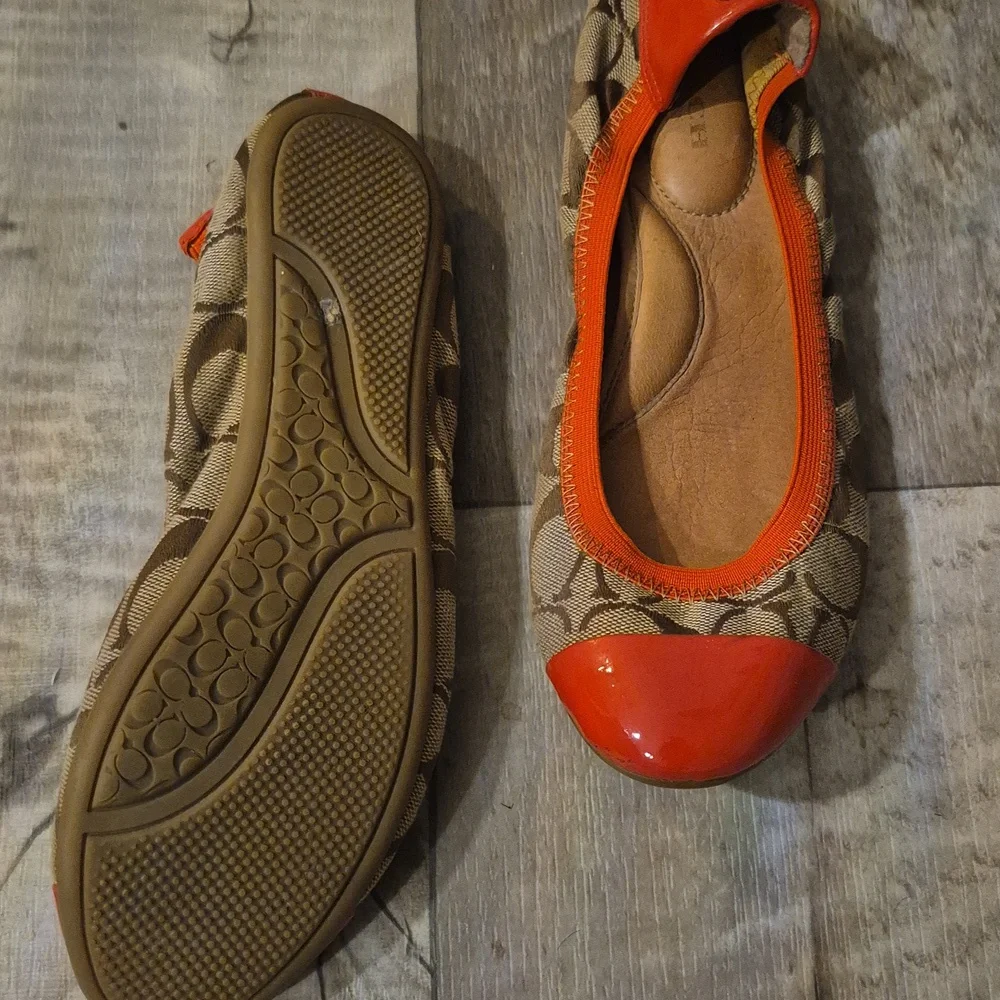 Coach Women's Orange and Brown Ballet Flats - Picture 5 of 9